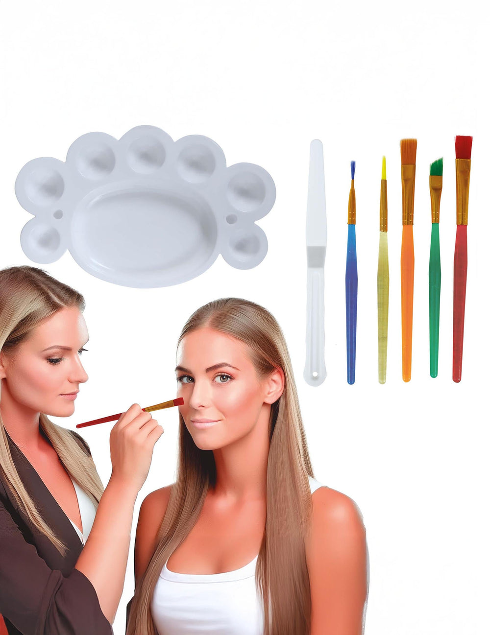 Kit pinceaux et palette à maquillage pour adulte multicolore avec spatule et palette blanche