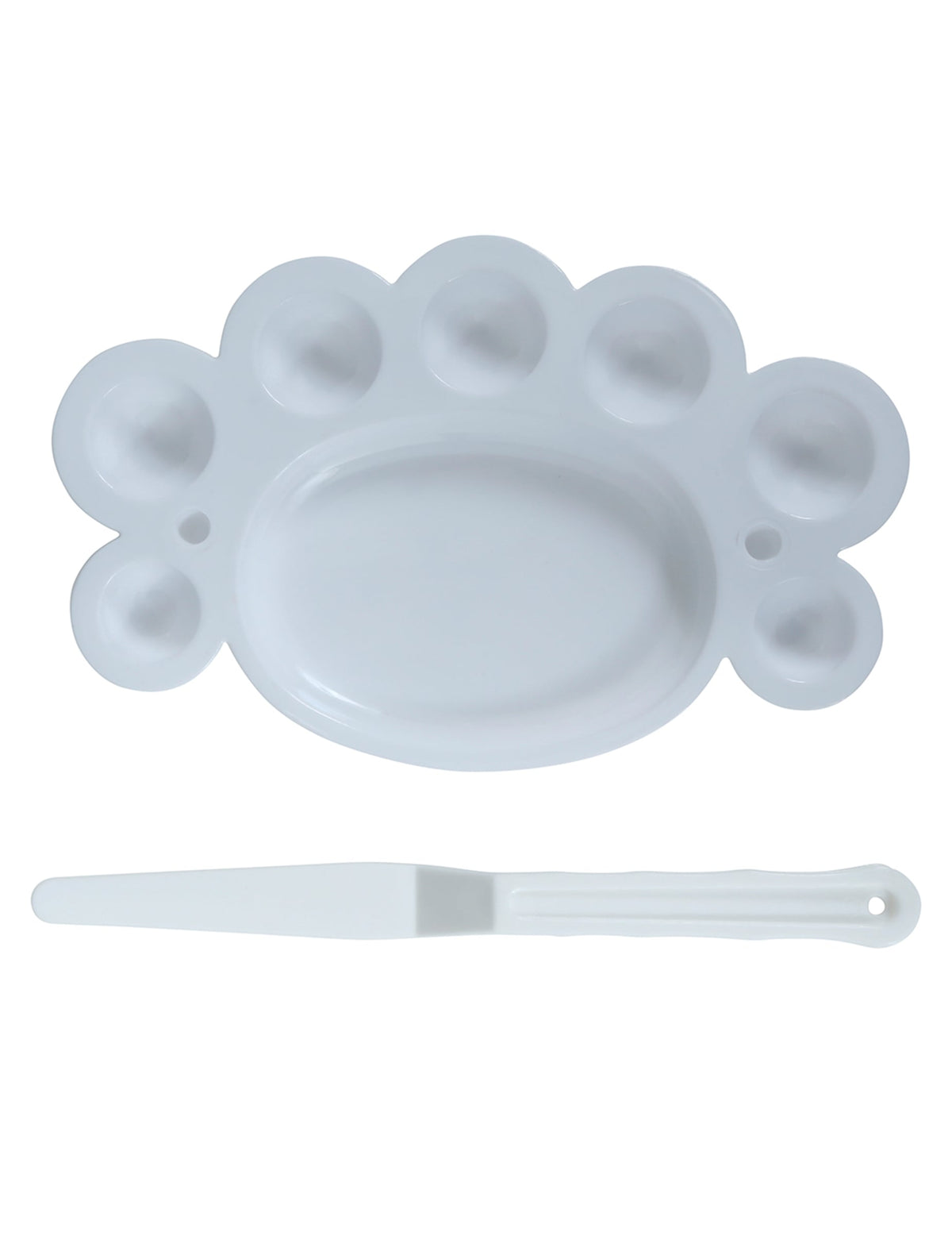 Vue de la spatule et de la palette blanche du Kit pinceaux et palette à maquillage