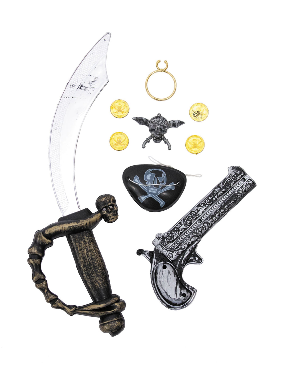 Kit pirate pour enfant avec sabre pistolet et cache-œil noir et argenté