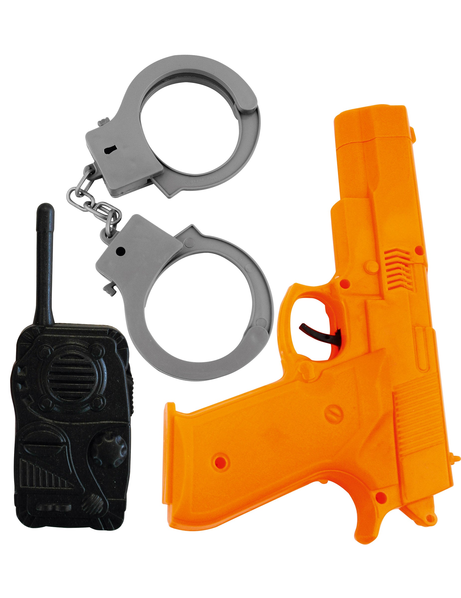 Kit policier pour enfants avec pistolet orange et menottes grises