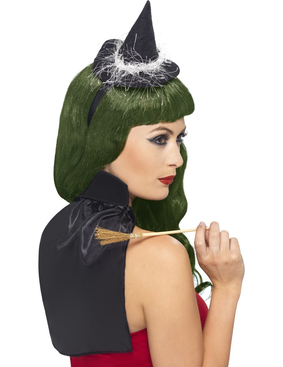 Mini kit sorcière Halloween pour adulte noir avec mini chapeau et balai
