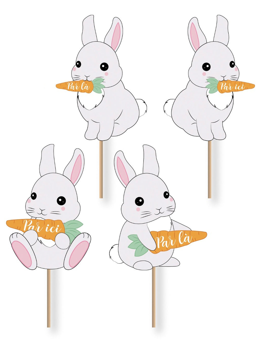 Kit de pancartes chasse aux œufs lapinou pour enfant blanc avec carottes orange
