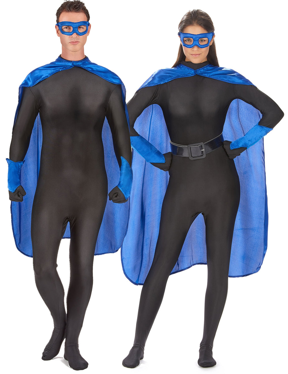 Kit super héros pour adulte bleu avec cape, masque et poignets