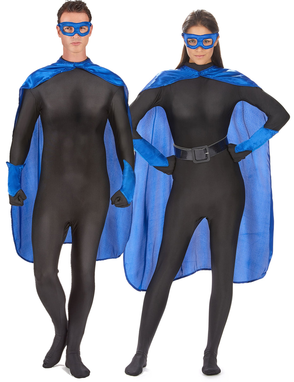 Kit super héros pour adulte bleu avec cape, masque et poignets