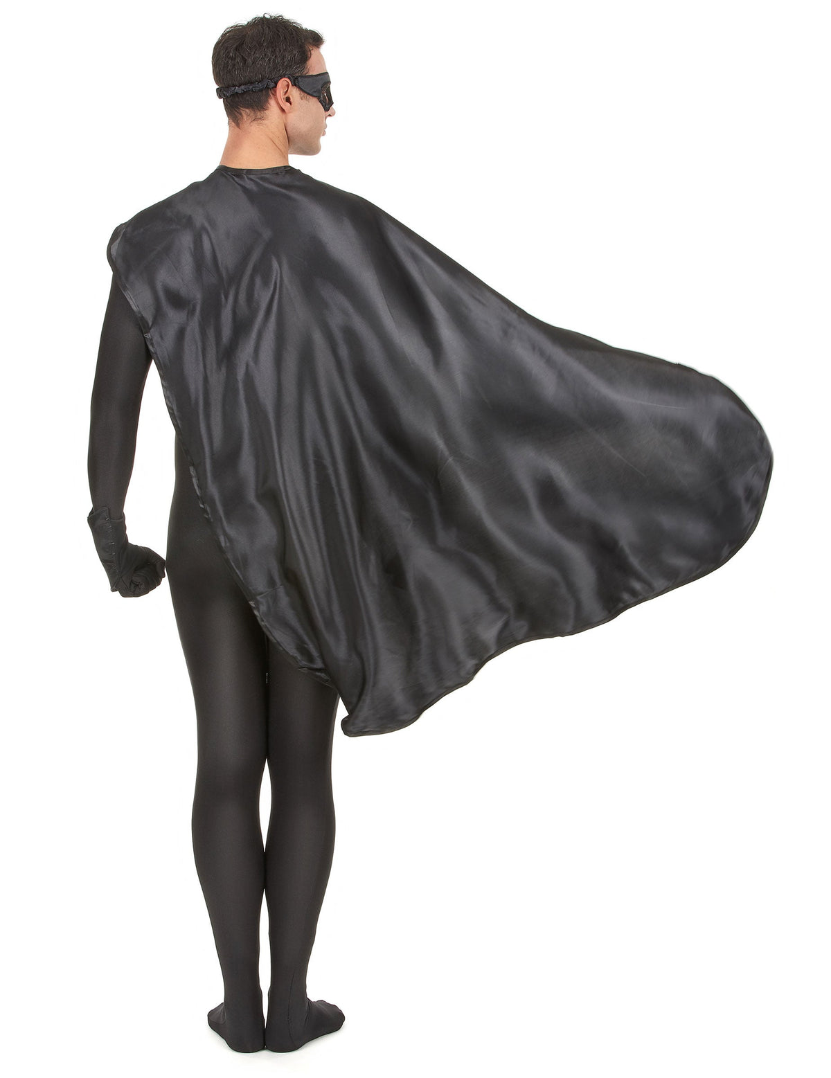 Vue de dos de la cape du kit super héros pour adulte noir