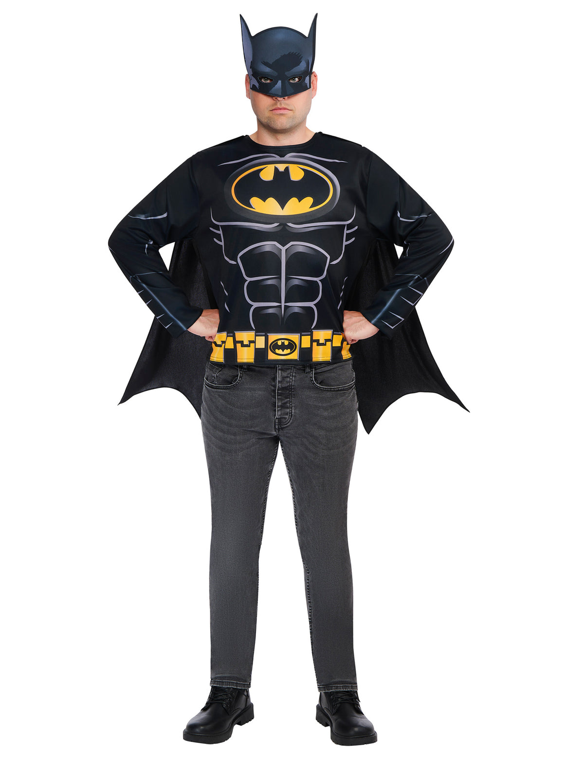 Kit top et masque Batman pour adulte noir et jaune avec cape