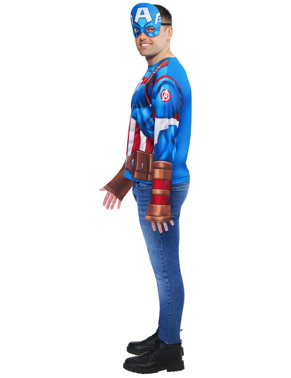 Vue de profil du kit top et masque Captain America pour adulte