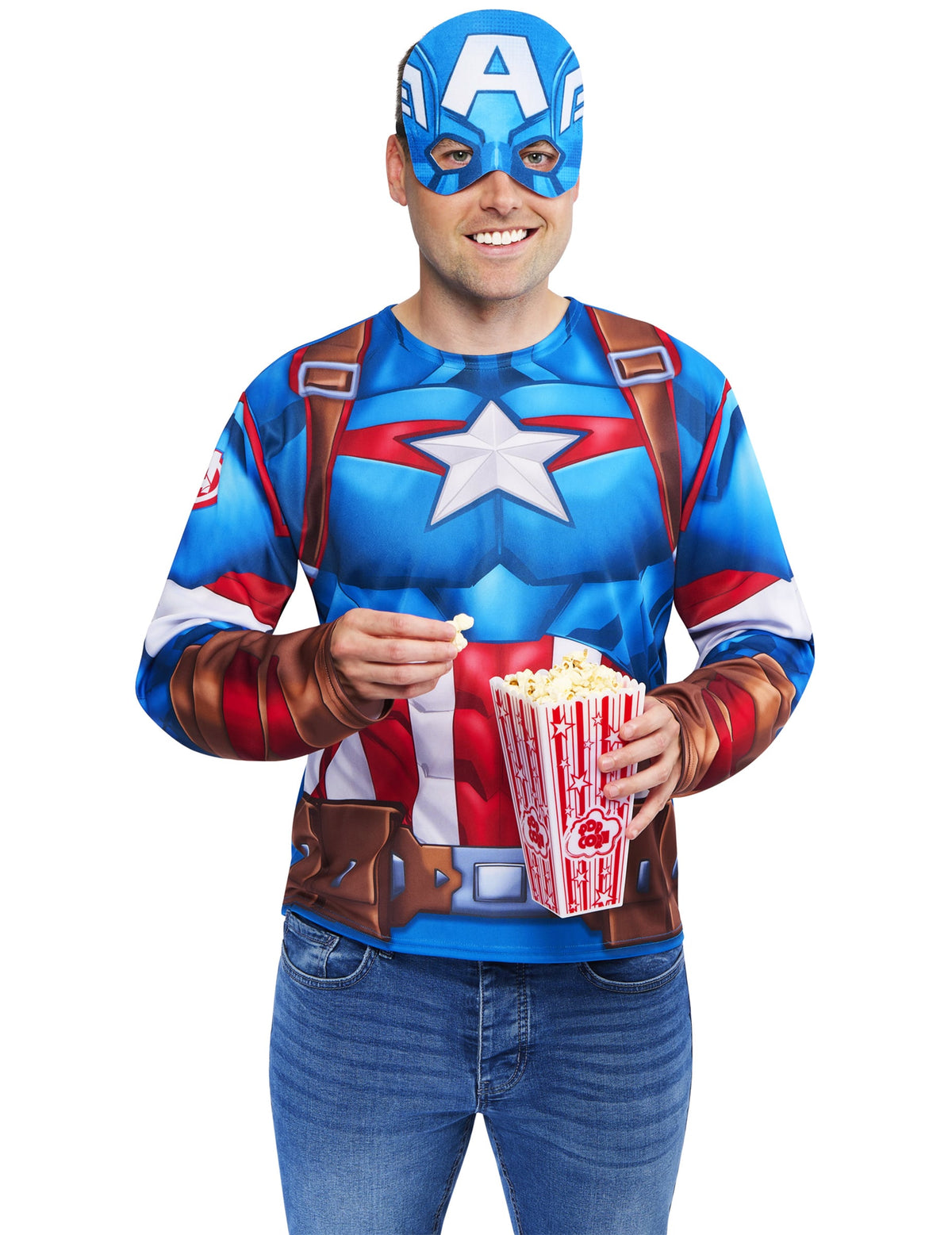 Mise en situation festive du kit top et masque Captain America