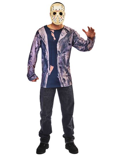 Kit top et masque Jason™ pour adulte bleu et beige avec masque de hockey