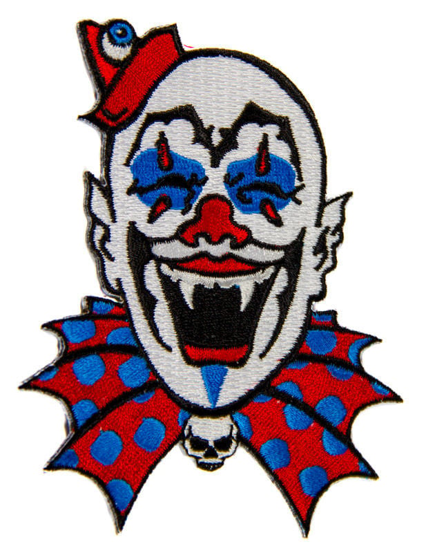 Patch clown gothique pour vêtement blanc rouge et bleu avec tête de mort