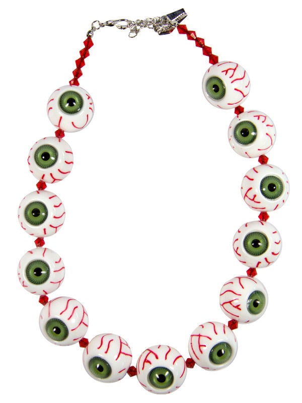 Collier yeux Kreepsville Gothic pour adulte blanc et rouge avec iris verts