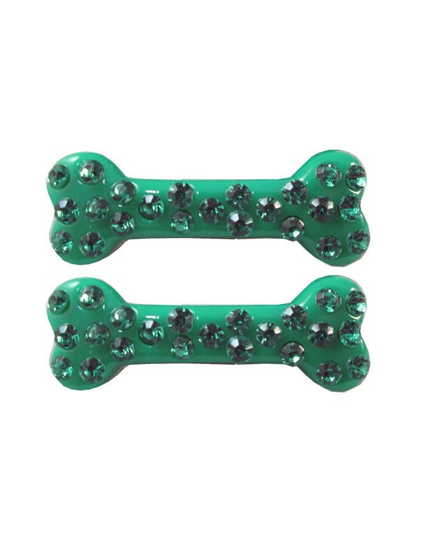 Barrettes cheveux os strass pour femme vert
