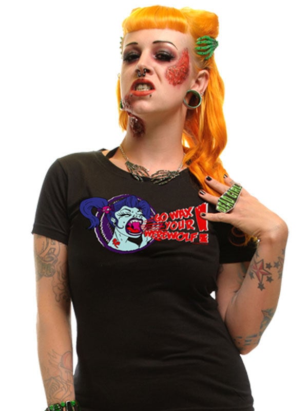 T-shirt Kreepsville Gothic Wax Your Werewolf pour femme noir