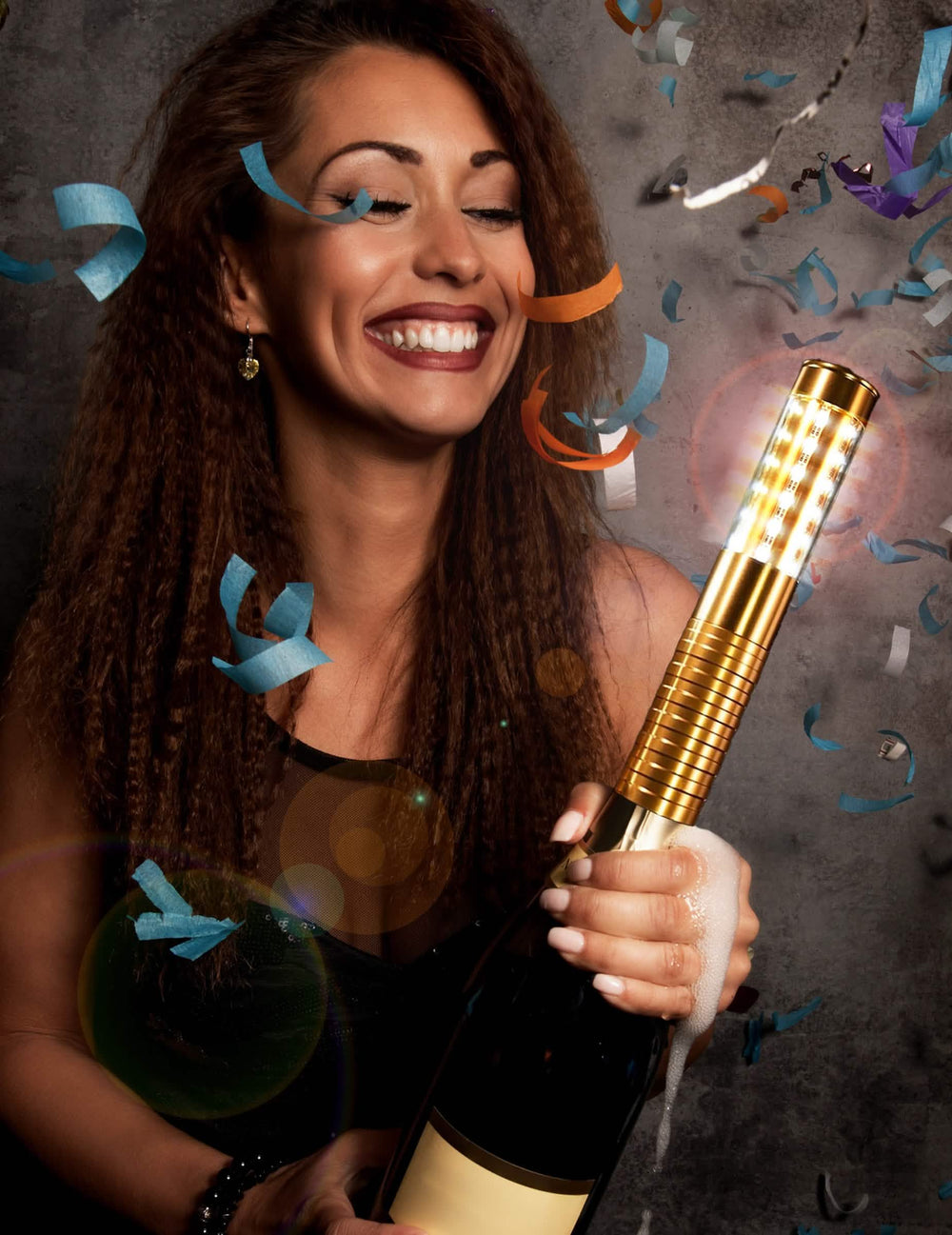 Encenação festiva da lâmpada cintilante LED para garrafa dourado