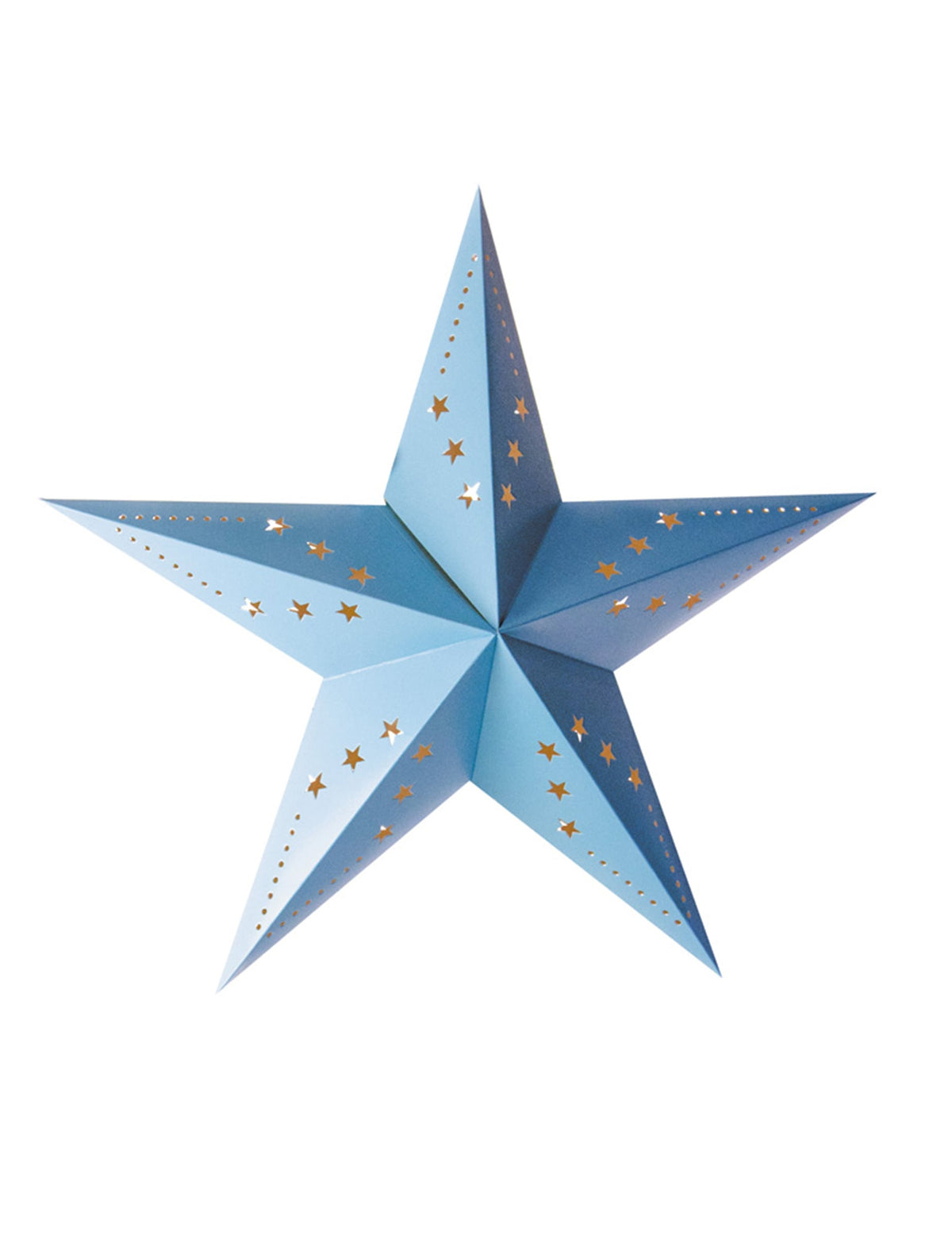 Lanterne étoile bleu glace pour décoration en papier à suspendre avec motifs étoiles ajourés