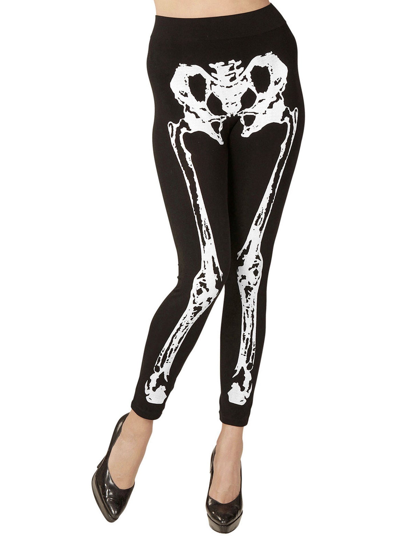 Legging squelette pour femme noir et blanc avec os imprimés