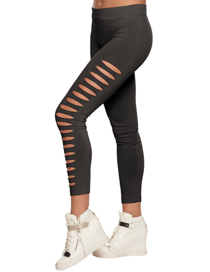 Legging troué pour adulte noir avec découpes horizontales