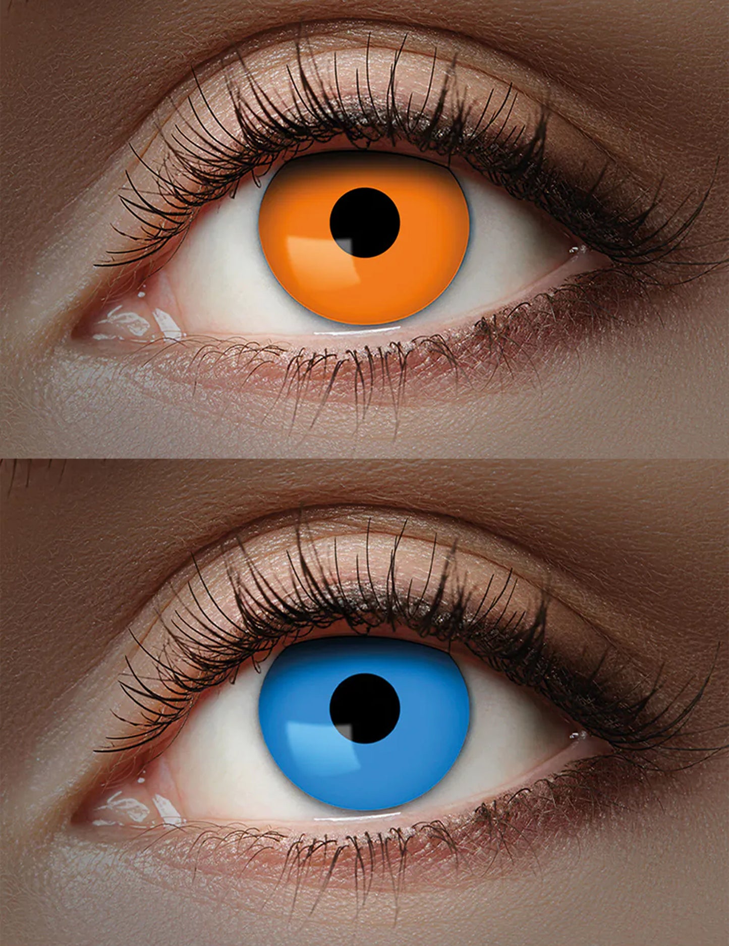 Lentes de contacto duo laranja e azul 1 mês adulto