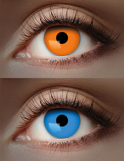 Lentes de contacto duo laranja e azul 1 mês adulto
