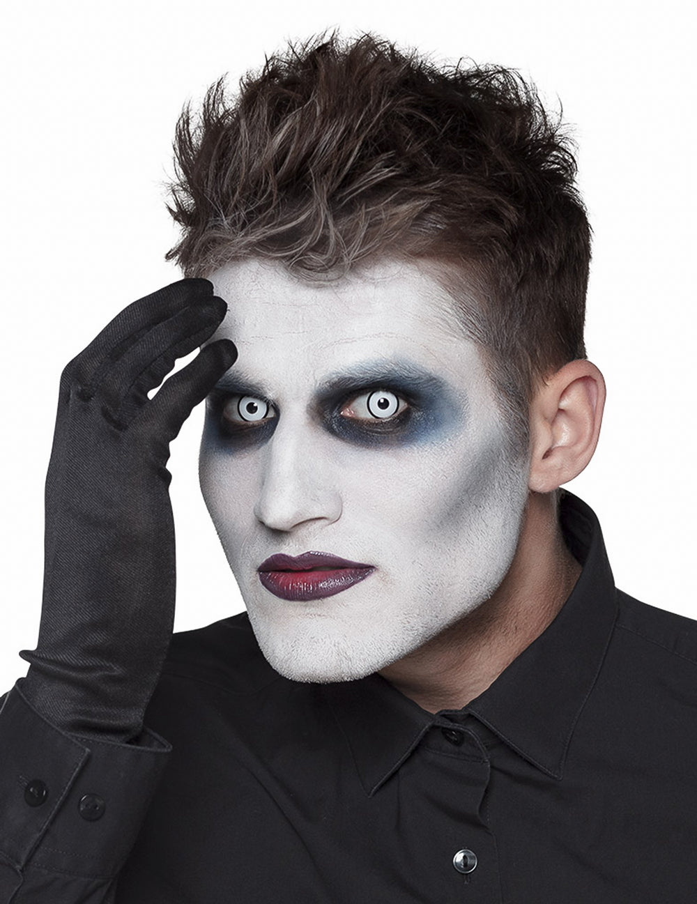 Rendu porté des lentilles fantaisie blanche et noire pour adulte à contour noir