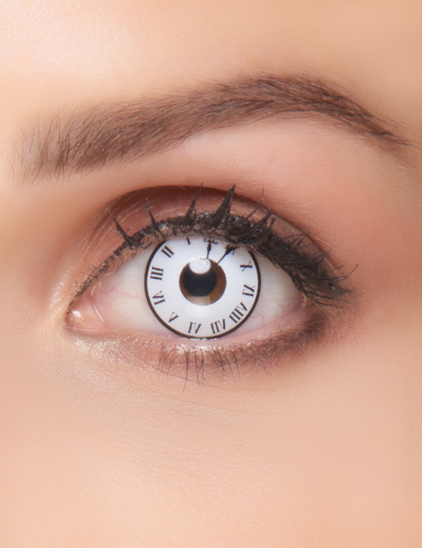 Lentilles de contact sans correction fantaisie horloge pour adulte blanches avec chiffres romains