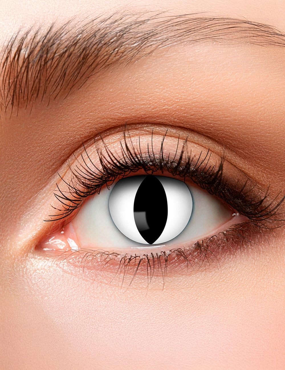 Lentilles fantaisie oeil chat pour adulte blanches à pupille noire