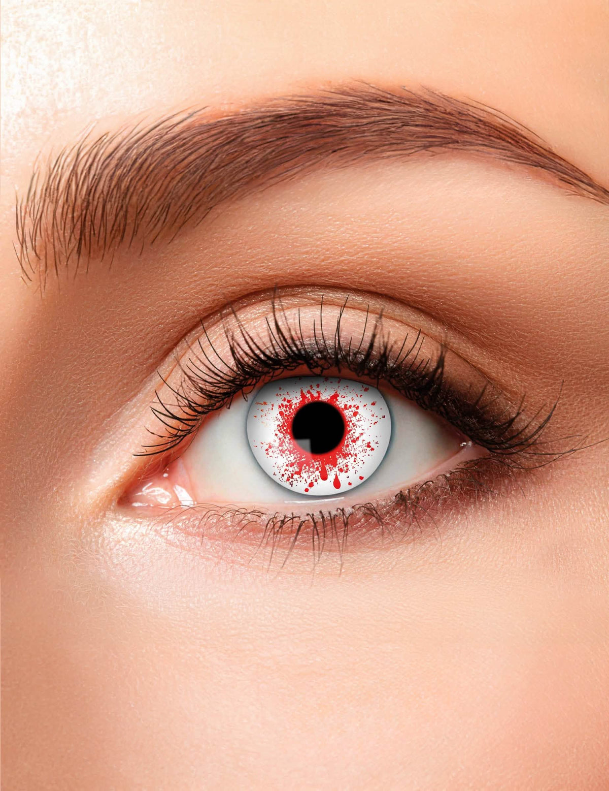 lentes fantasia olho ensanguentado halloween para adulto brancas e vermelhas
