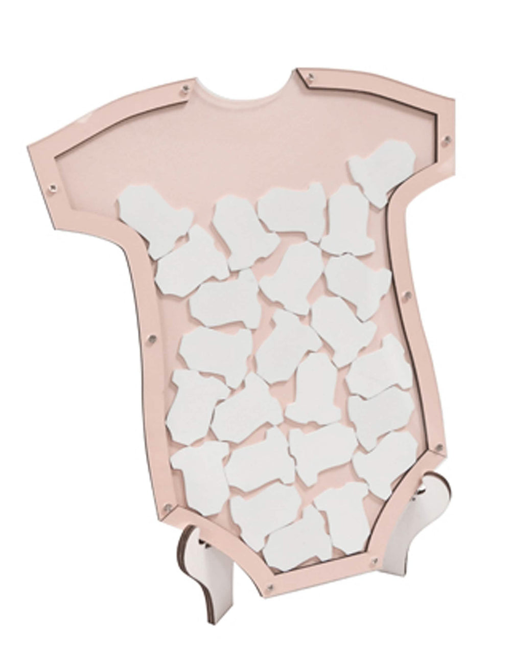 Livro de dourado moldura body baby shower para bebé cor de rosa em madeira com 24 peças