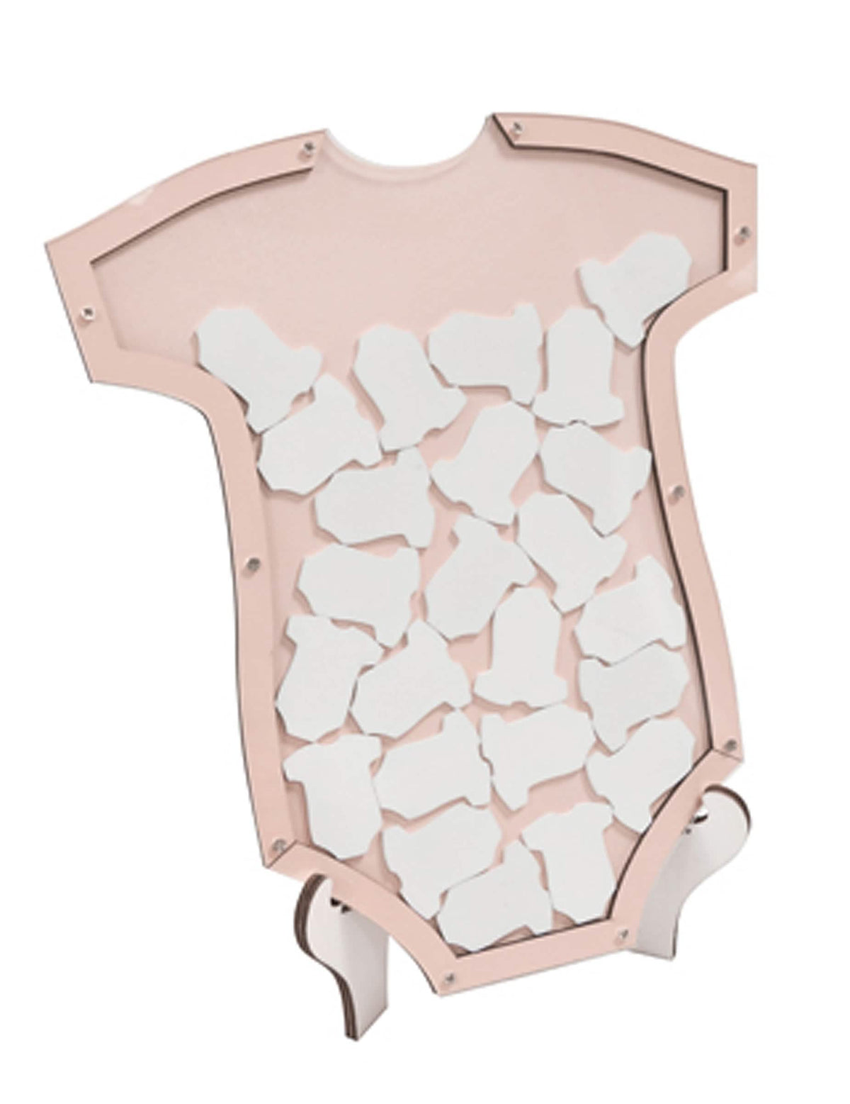 Livro de dourado moldura body baby shower para bebé cor de rosa em madeira com 24 peças