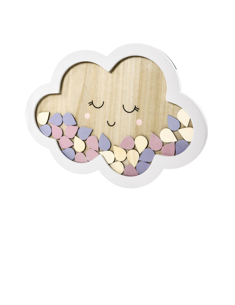 Livre d'or nuage pour fête en bois avec gouttes multicolores pastels