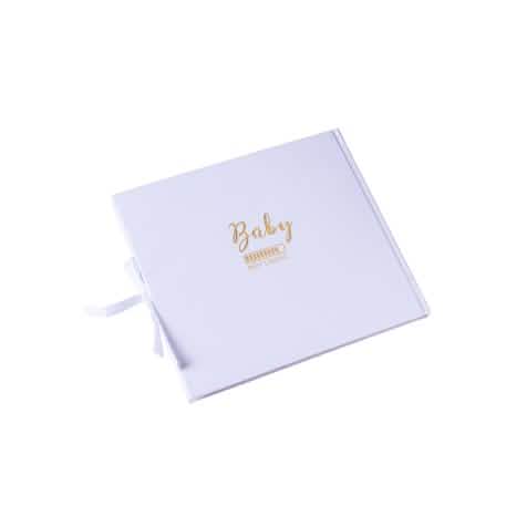 Vista da capa do livro de honra menina ou menino para baby shower cor de rosa azul e dourado
