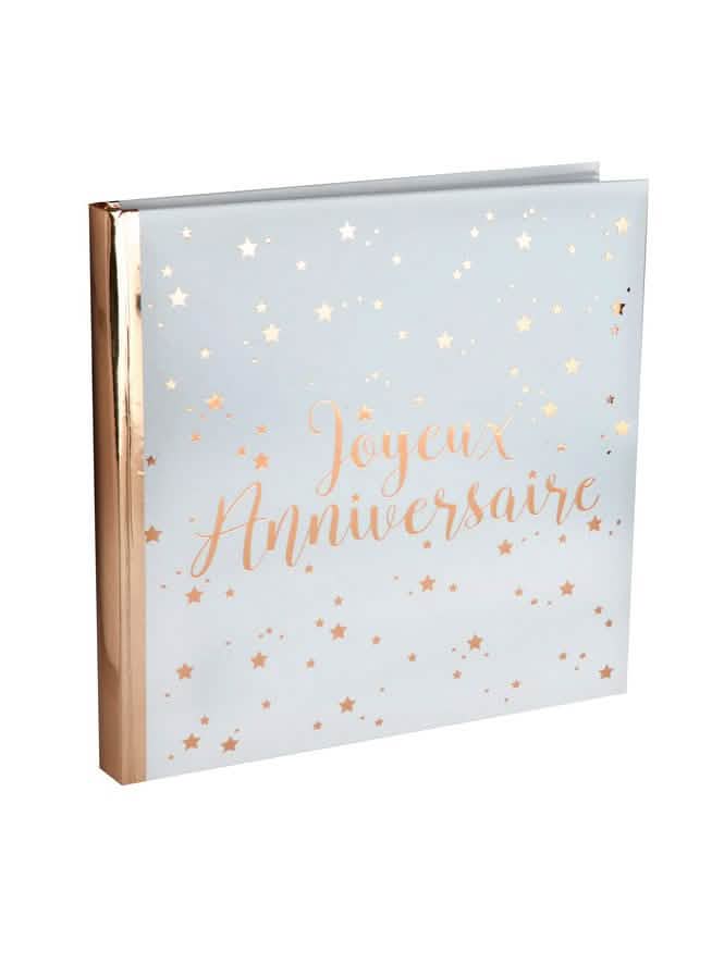 Livro de parabéns para festa branco e ouro rosa com estrelas