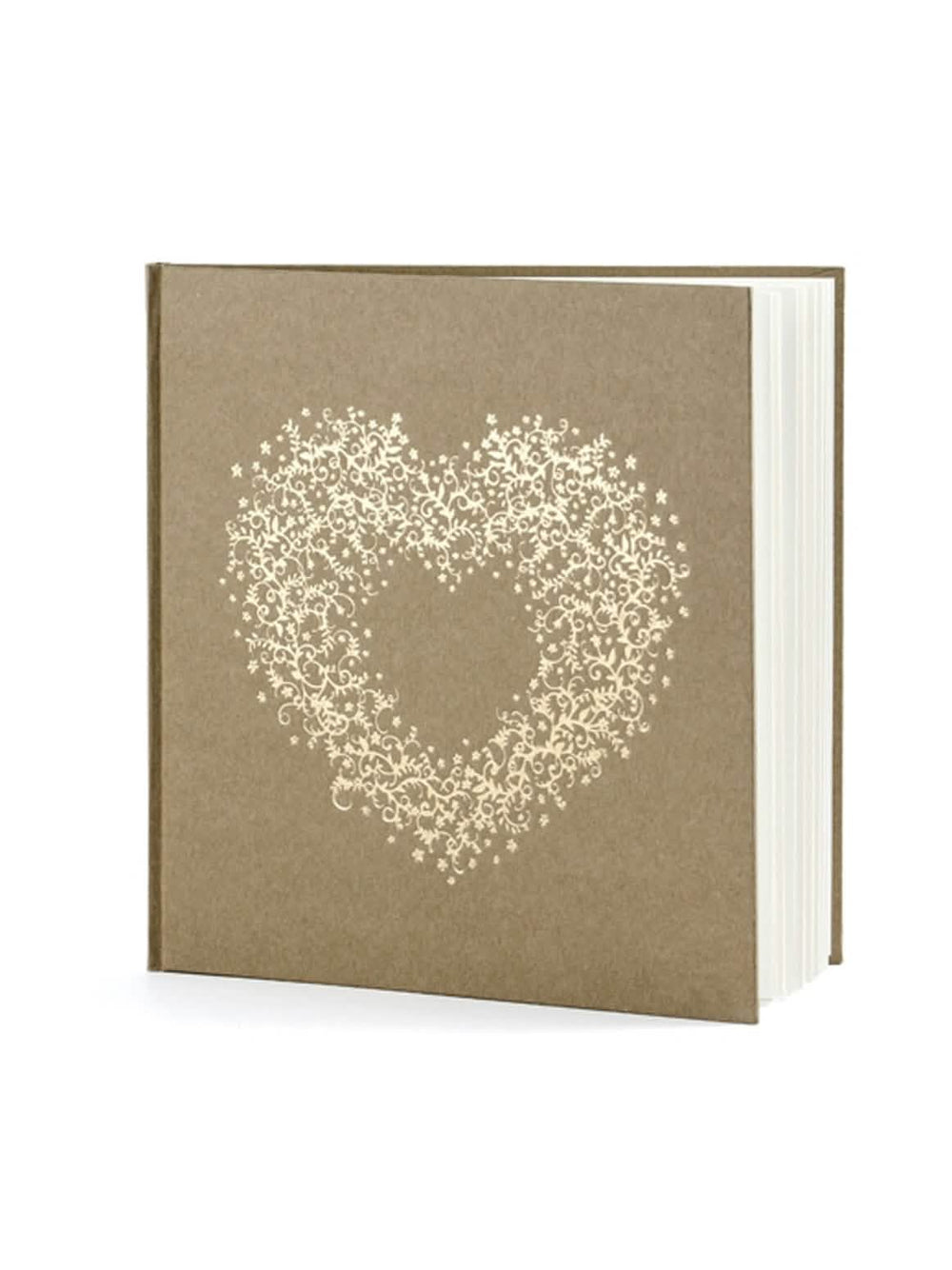 Livro de convidados coração dourado para festa kraft formato quadrado