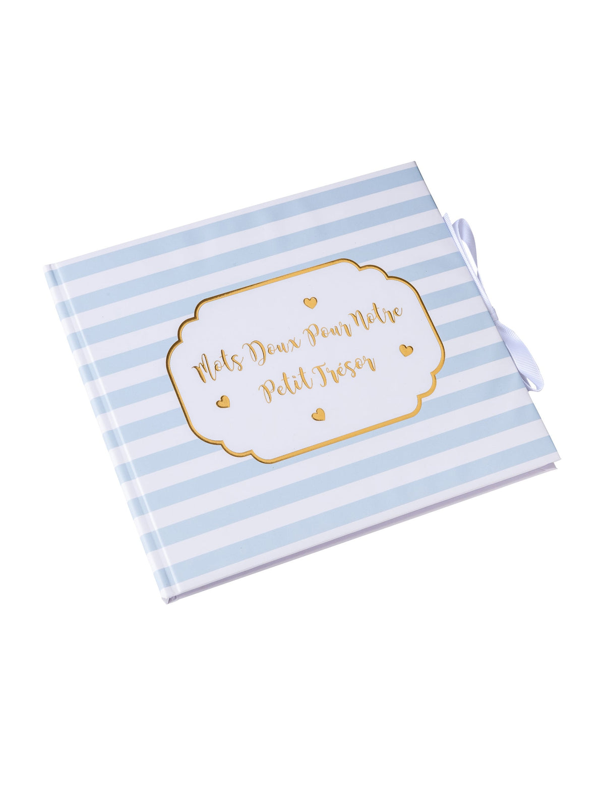 Livre d'or petit trésor pour baby shower rayé bleu et doré