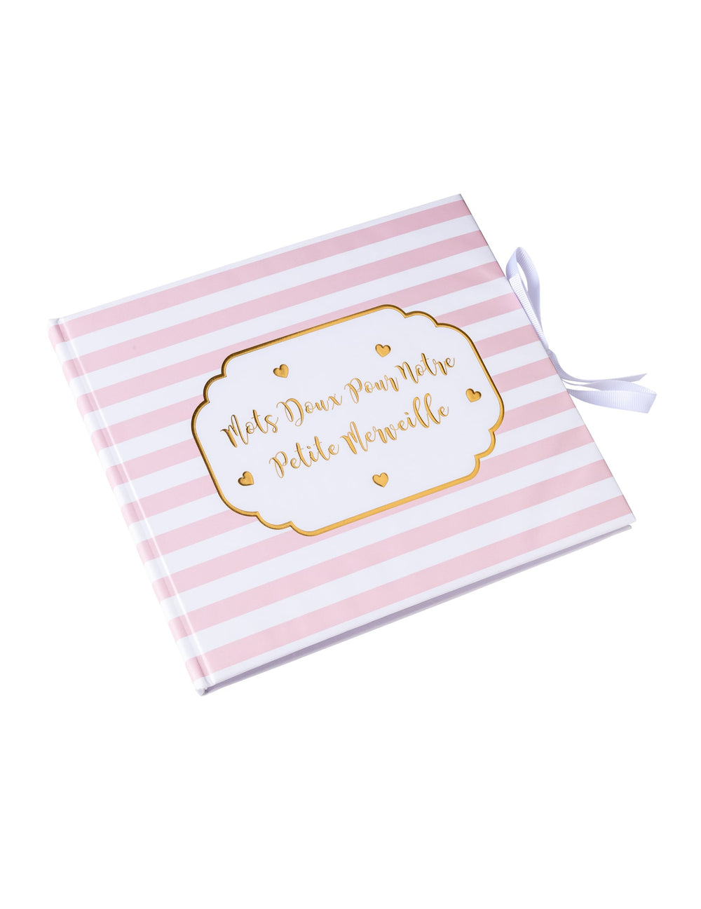 Livre d'or petite merveille pour bébé rayé rose et blanc avec dorure