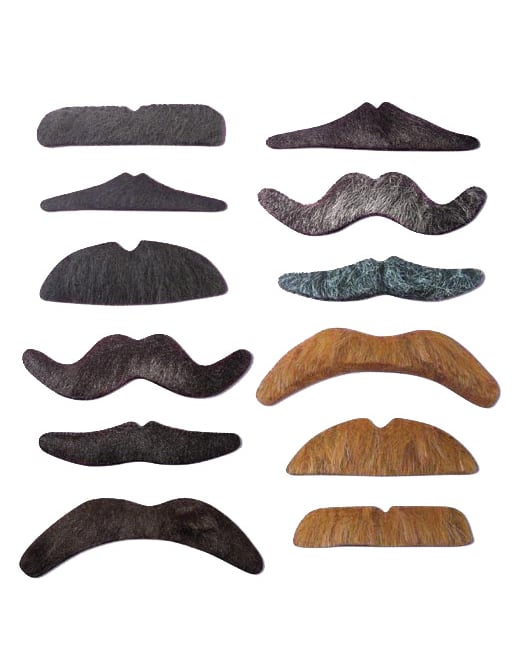 Lot de 12 moustaches pour adulte noires grises et brunes de formes variées