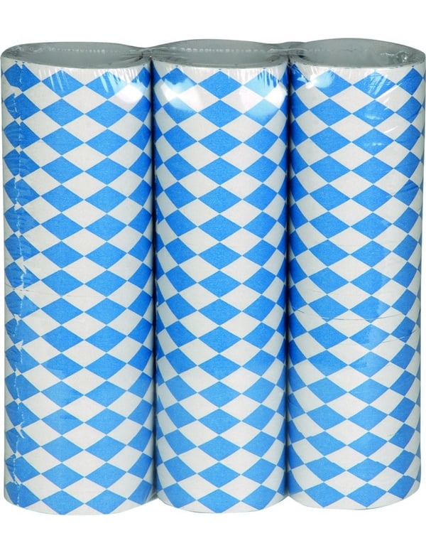 Lot de 3 serpentins Fête de la bière pour décoration bleus et blancs à motifs losanges