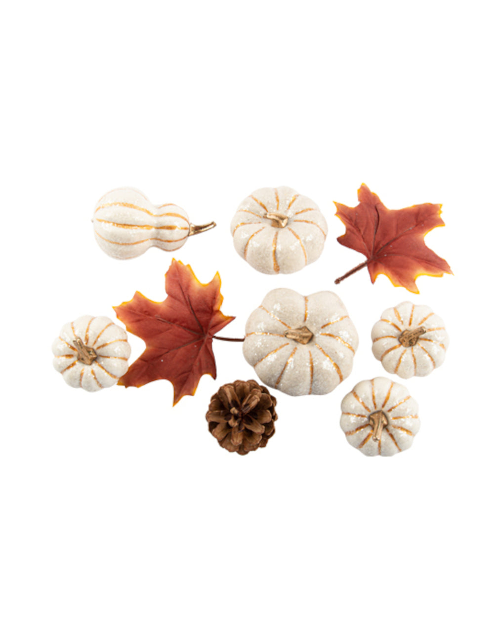 Lot de 9 décorations d'automne citrouilles blanches et feuilles pour fête blanc et or