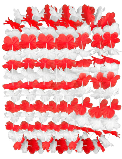 Pack de 12 colares havaianos vermelho e branco para adulto