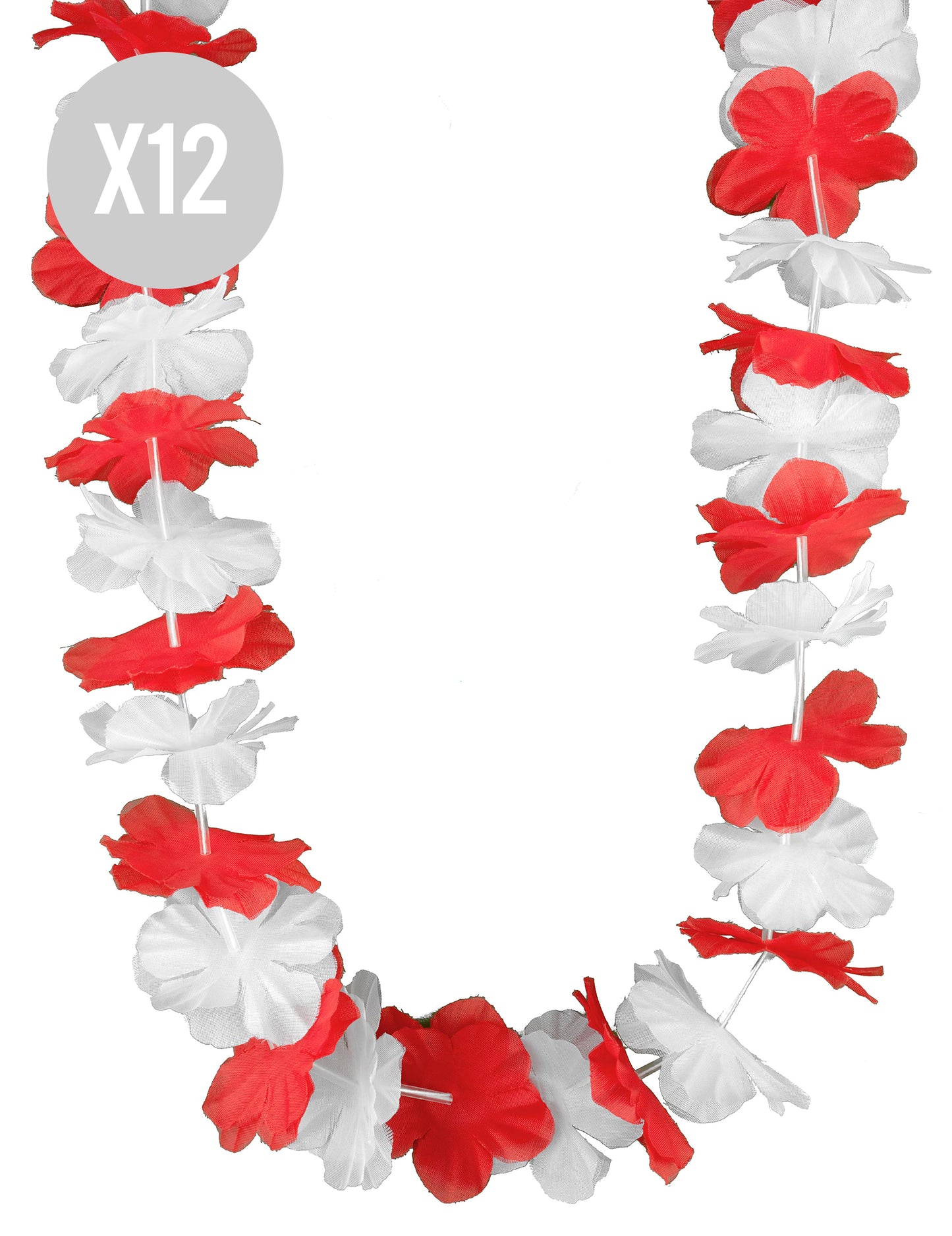 Pack de 12 colares havaianos vermelho e branco para adulto