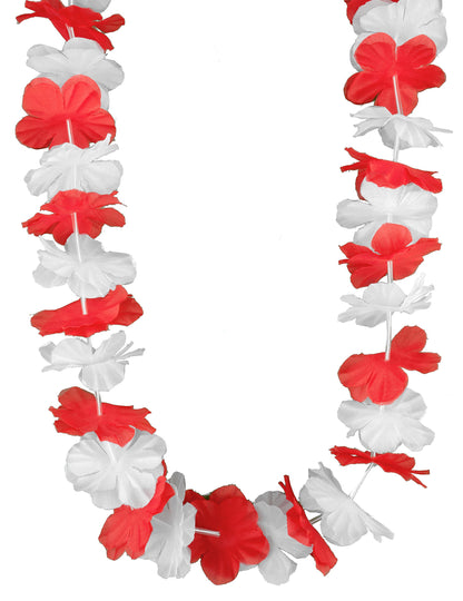 Pack de 12 colares havaianos vermelho e branco para adulto