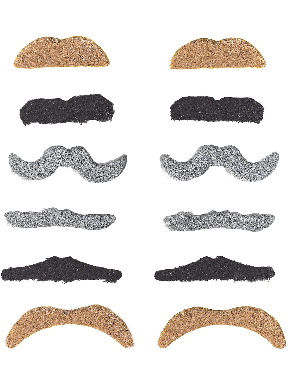 Lot de 12 moustaches pour adulte noires grises et marron de formes variées
