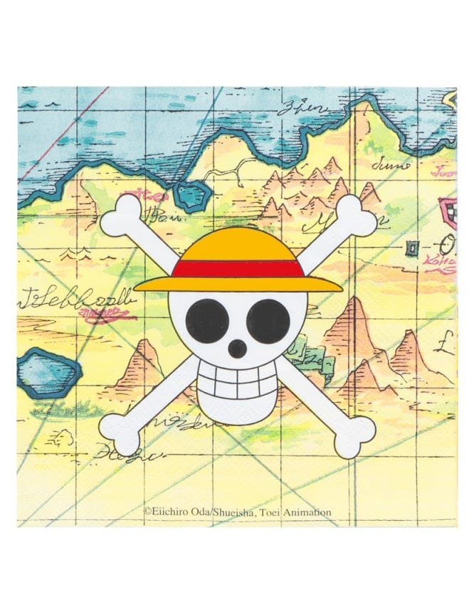Serviettes en papier One Piece pour fête avec logo pirate sur fond de carte aux trésors
