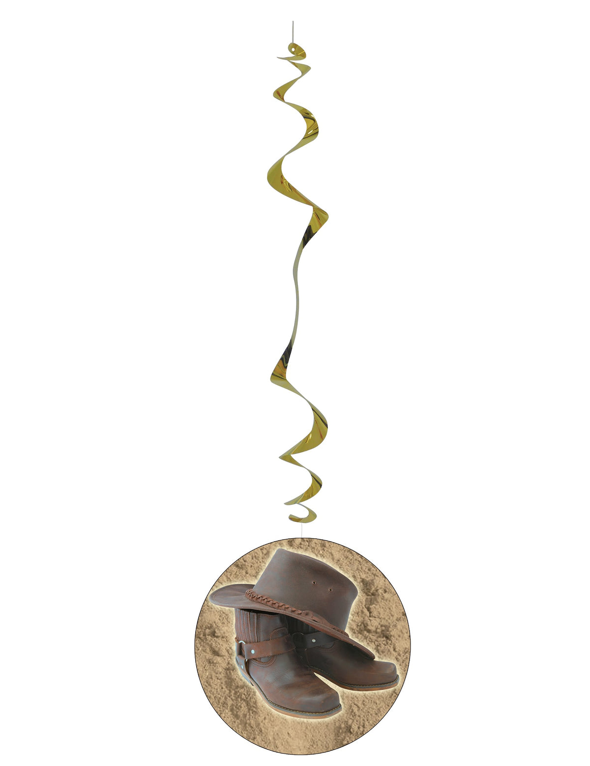 Lot de 6 suspensions Western pour fête avec spirales dorées et médaillon chapeau et bottes de cow-boy
