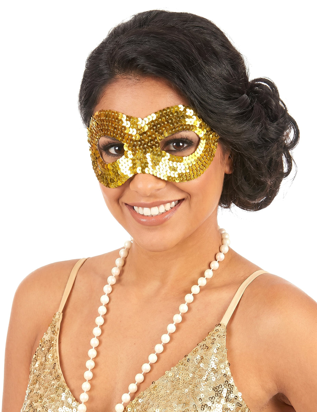 Mascarilha com lantejoulas douradas adulto