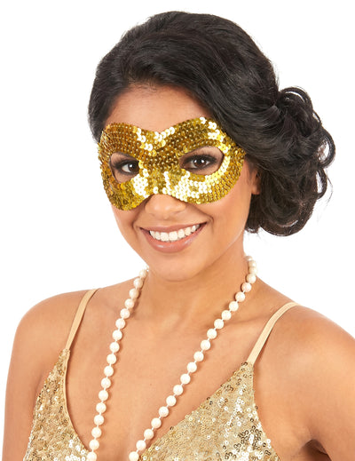 Mascarilha com lantejoulas douradas adulto