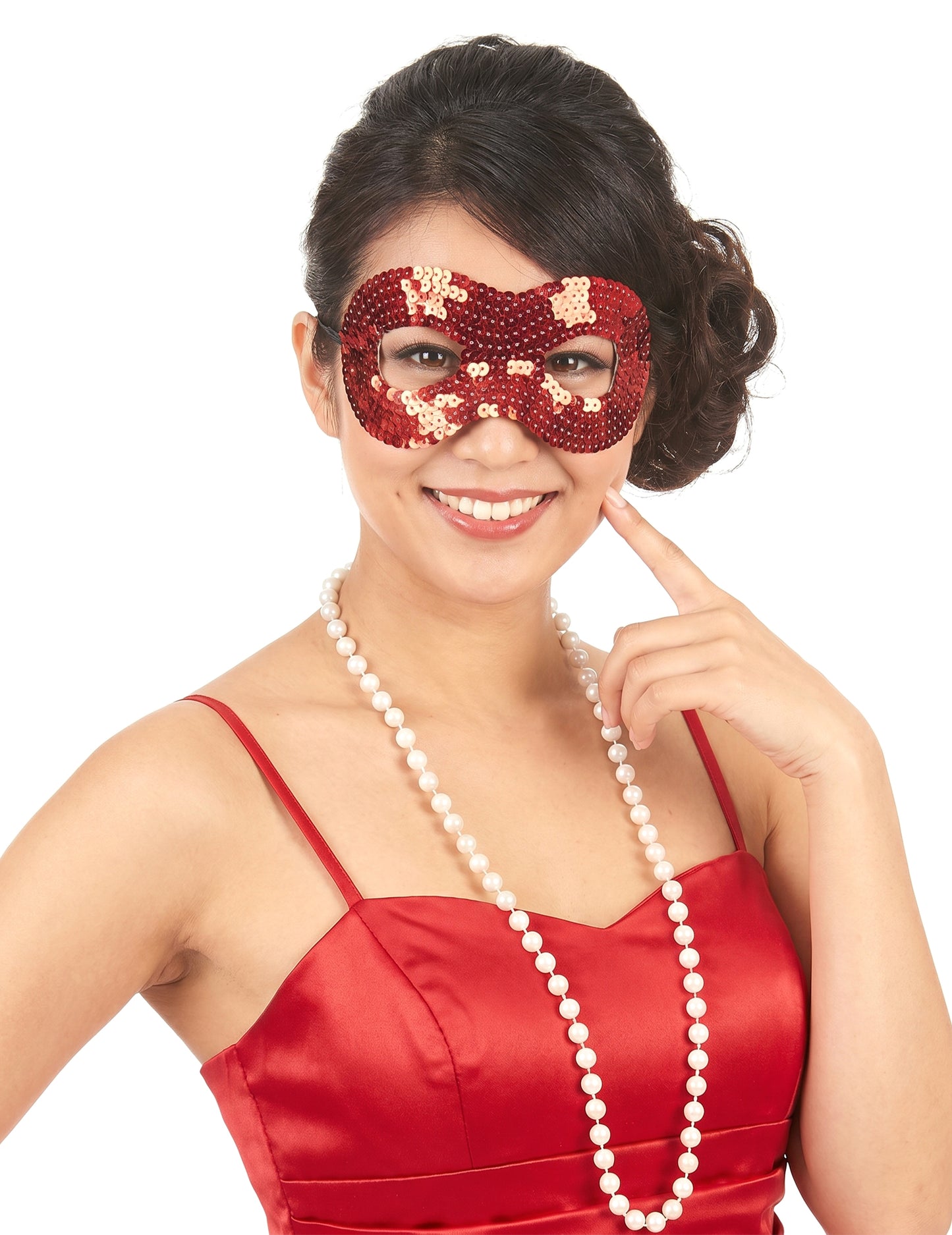 Mascarilha com lantejoulas vermelhas adulto
