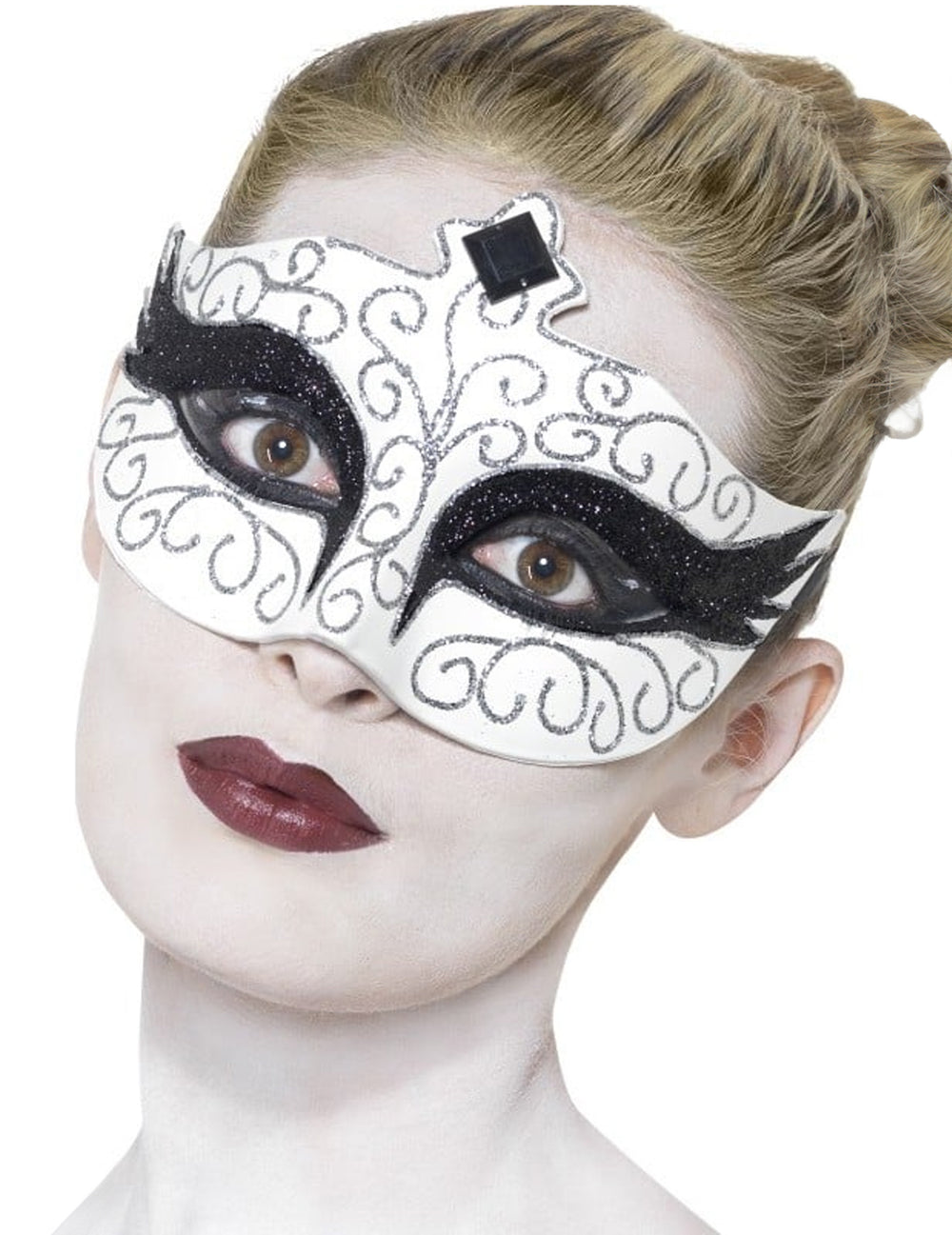 Loup blanc avec paillettes noir et argent pour adulte