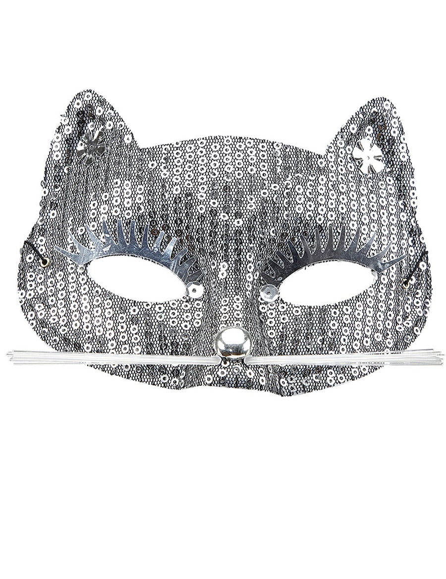 lobo gato prateado com lantejoulas para adulto