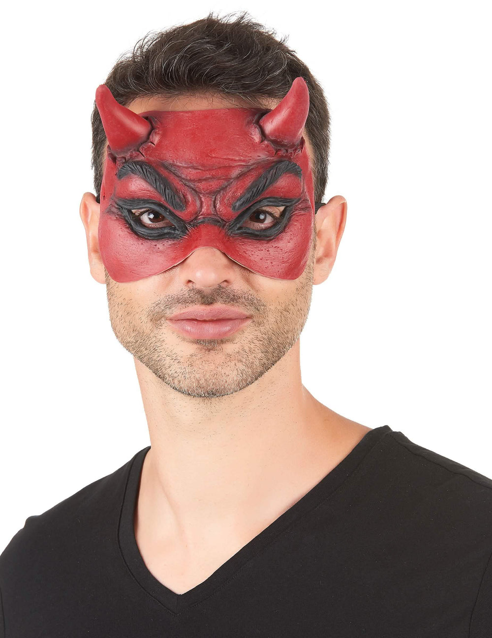 máscara de látex de diabo para adulto vermelha com cornos